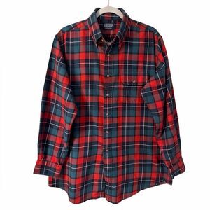 Vintage Lands’ End Landsweave Plaid Shirt Men’s L Wool Cotton Blend